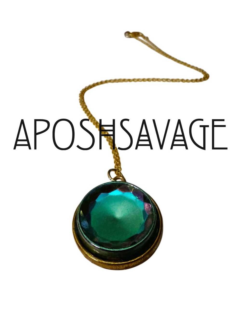 Old Hollywood Vintage 1950s Emerald Aurora Borealis Green Glass Pendabt Necklace